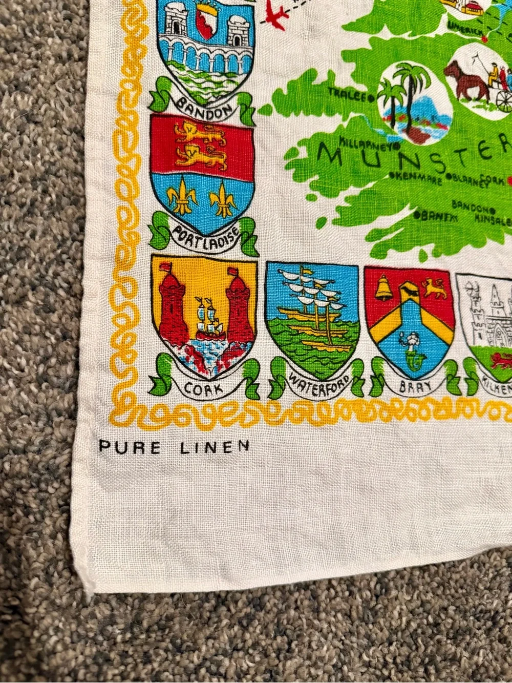 Crests of Ireland Green Printed Linen Tea Towel